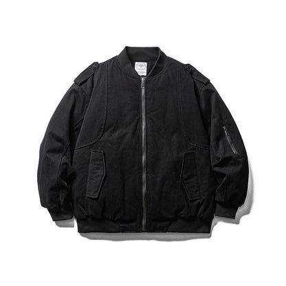Men's Robust Canvas Bomber Jacket with Utility Pockets and Ribbed Cuffs EVA-US