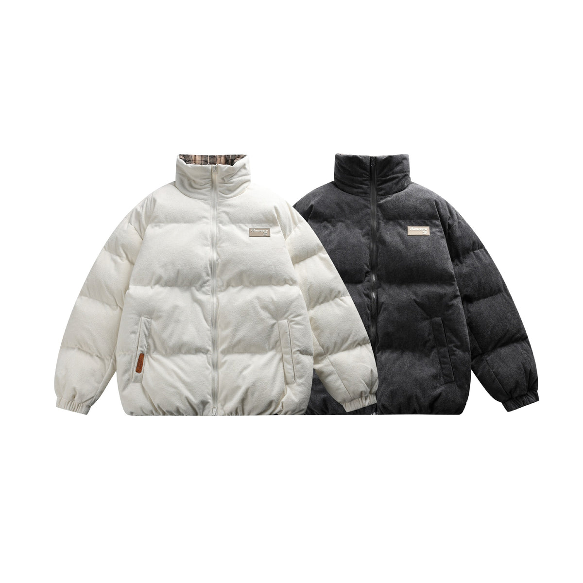 Unisex Boxy quilted short jacket with high funnel collar and teddy fleece look EVA-US