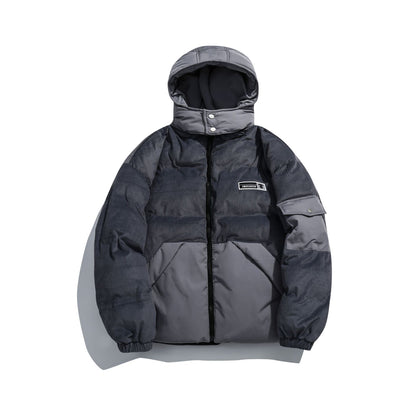Women's cord quilted puffer jacket with hood and utility arm pocket EVA-US