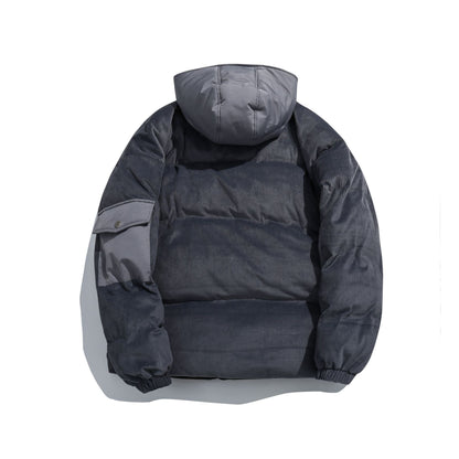 Women's cord quilted puffer jacket with hood and utility arm pocket EVA-US