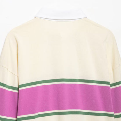 Women's Oversize Rugby Polo Shirt with Wide Block Stripes and Kent Collar EVA-US