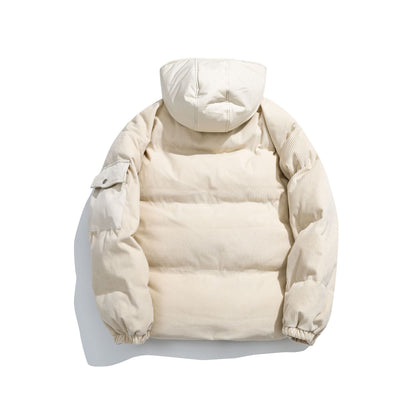 Women's cord quilted puffer jacket with hood and utility arm pocket EVA-US