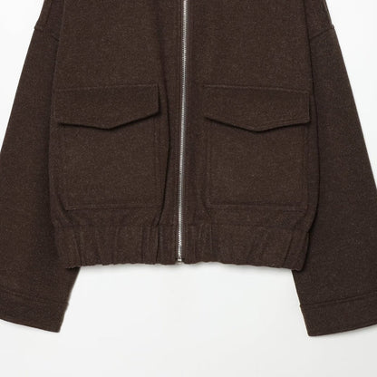 Ladies short jacket made of wool blend with zipper, flap pockets and elastic hem EVA-US