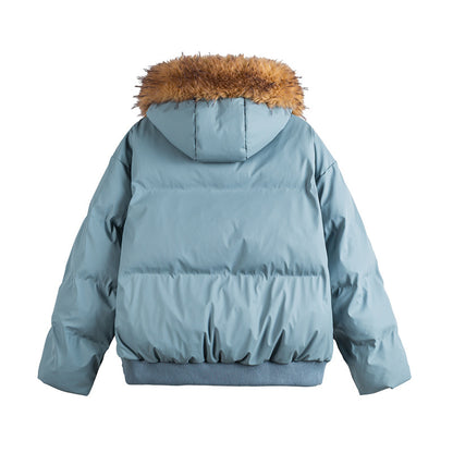 Women's short cropped quilted jacket with faux fur hood and elastic hem EVA-US