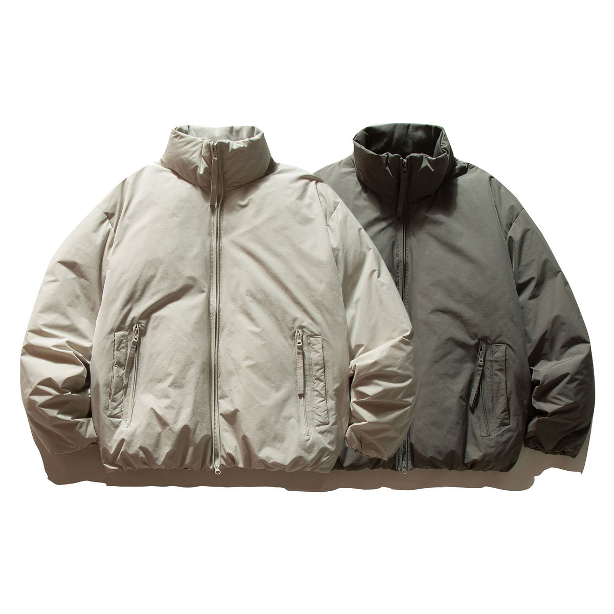 Unisex Short Cut Boxy Insulation Jacket with High Stand Collar and Zipper Pockets EVA-US