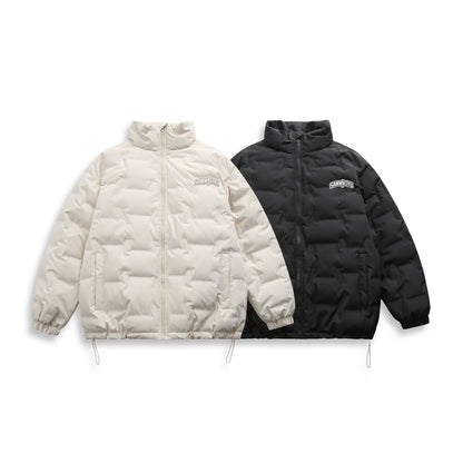 Unisex Short cut minimalist thermal puffer jacket with high stand-up collar EVA-US