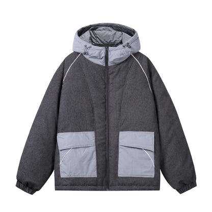 Unisex Quilted Cord Field Jacket with Hood and Large Utility Pockets EVA-US