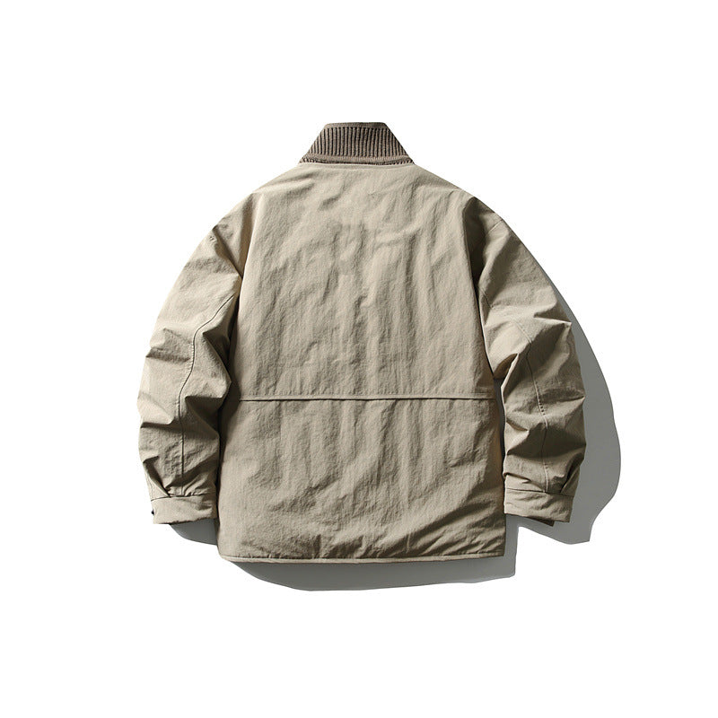 Men's Oversized Padded Leisure Jacket with Ribbed Collar and Snap Button Placket EVA-US