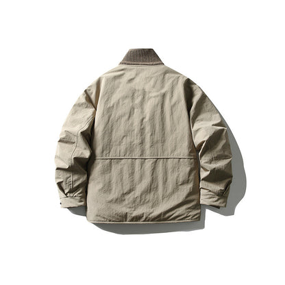 Men's Oversized Padded Leisure Jacket with Ribbed Collar and Snap Button Placket EVA-US