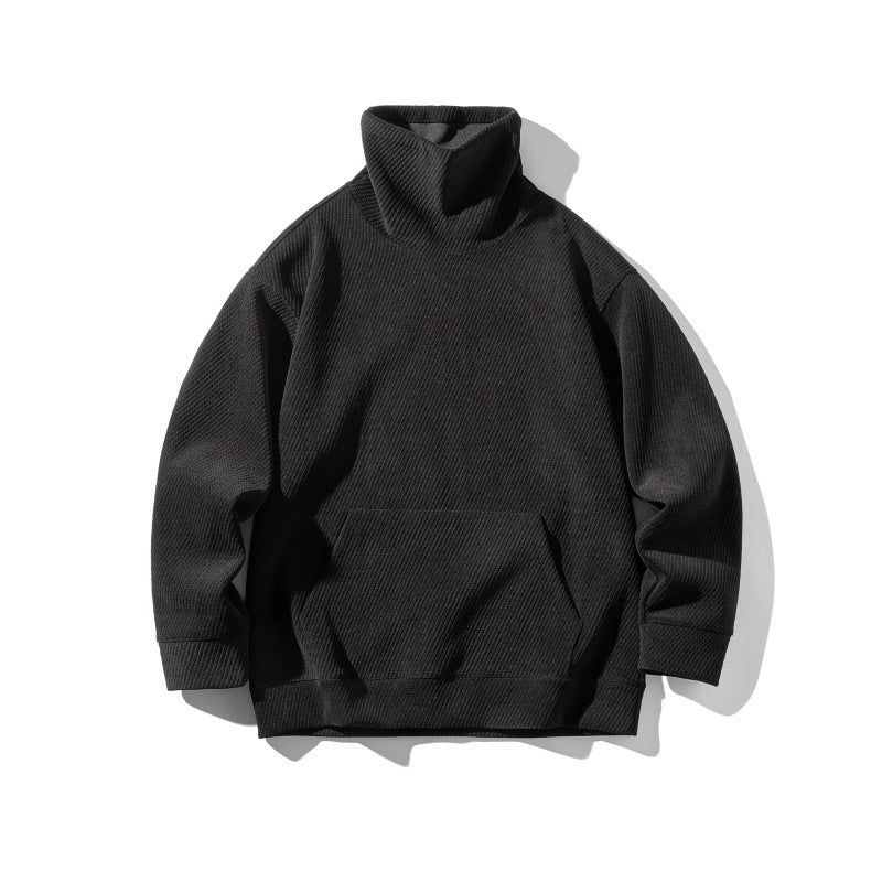 Unisex Oversize Waffle Structure Mock Neck Sweatshirt with Kangaroo Pocket EVA-US