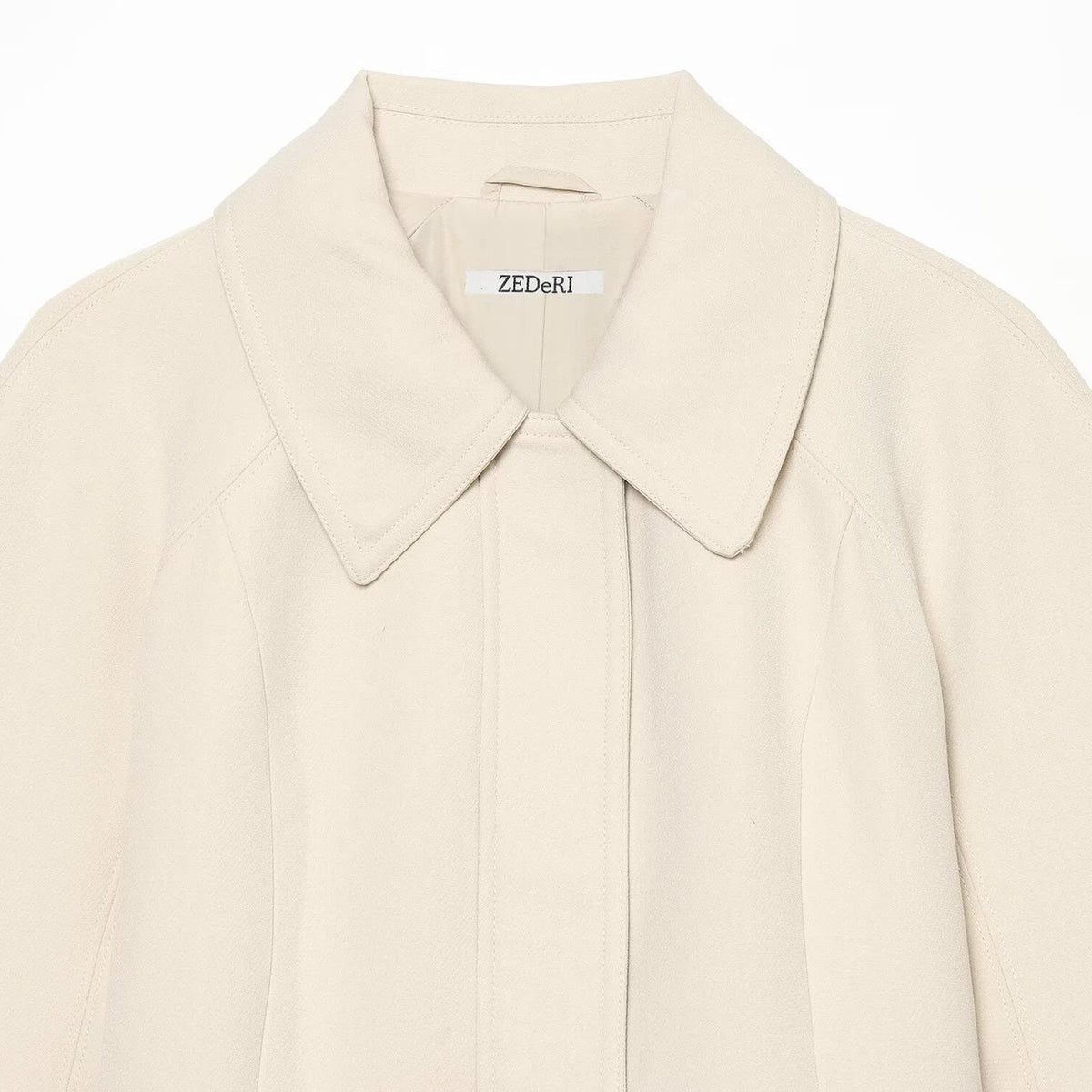 Women's cropped jacket in minimalist trench style with wide shirt collar and tie belt EVA-US