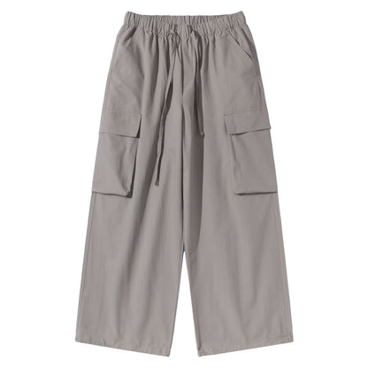 Women's Culotte Cargo Bermudas in Utility Look with Elastic Tunnel Drawstring Waist and Large Flap Pockets