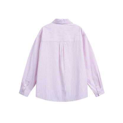 Women's oversized shirt blouse with fine stripes, Kent collar, and breast pocket EVA-US