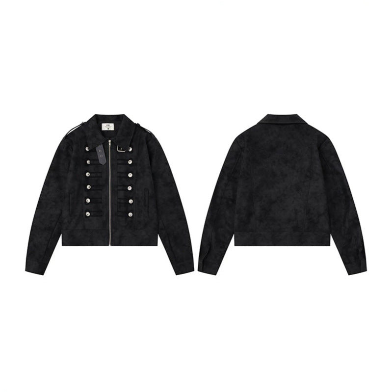 Women Military Inspired Short Jacket with Zipper, Decorative Button Plackets and Epaulettes EVA-US