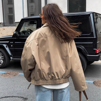 Women's short jacket in oversized look with wide lapels and drawstring waist EVA-US