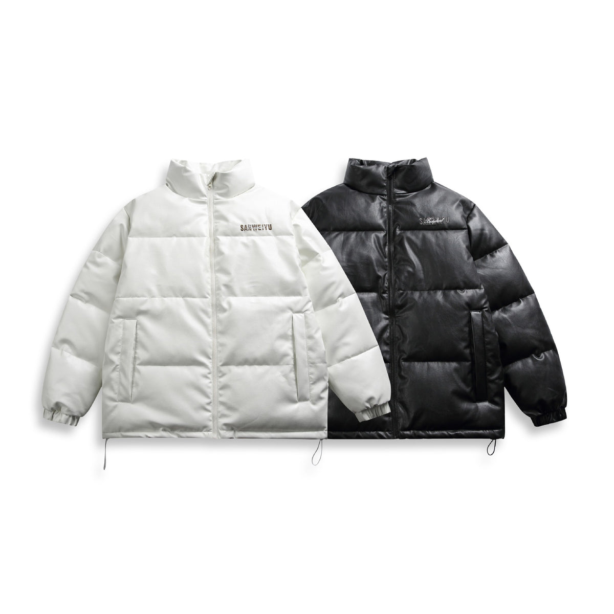 Unisex short-cut matte thermal puffer jacket with minimal seam construction and drawstring hem EVA-US