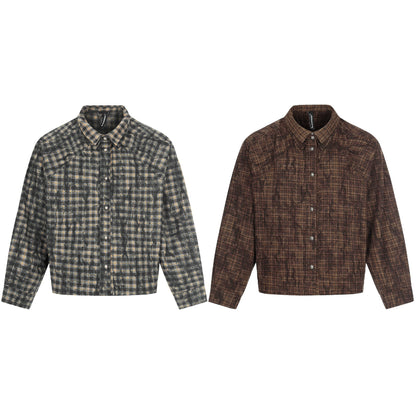 Men's Oversized Check Overshirt in Blouson Style with Distressed Finish EVA-US