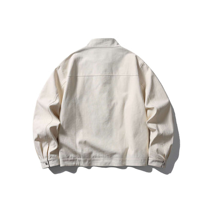 Men's short jacket with stand-up collar, concealed zipper, and checked inner lining EVA-US