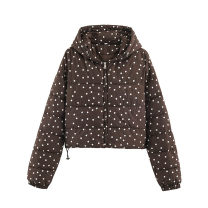 Women's Padded Cropped Hooded Jacket with Polka Dot Pattern EVA-US