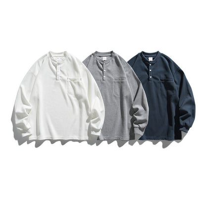 Unisex Oversized Waffle Henley with Raglan Sleeves and Chest Pocket EVA-US