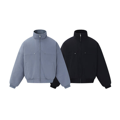Unisex Boxy-padded Short Jacket with High Collar and Minimalist Seam Design EVA-US