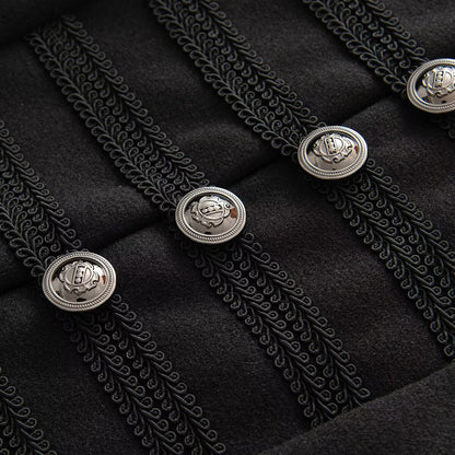 Women's short jacket in hussar style with stand-up collar, decorative cords and metal button placket EVA-US