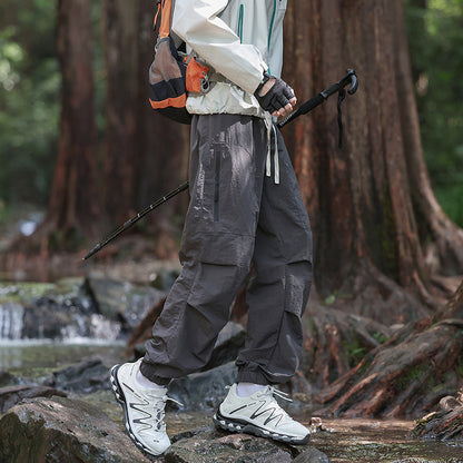 Men's Lightweight Technical Cargo Trekking Pants with Drawstring Waist, Zipper Pockets, and Elastic Hem EVA-US