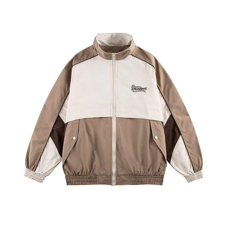 Unisex Classically Cut Track Jacket in Retro Sports Style with High Stand-Up Collar, Color Block Inserts and Elastic Hem EVA-US