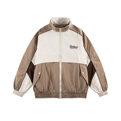 Unisex Classically Cut Track Jacket in Retro Sports Style with High Stand-Up Collar, Color Block Inserts and Elastic Hem EVA-US