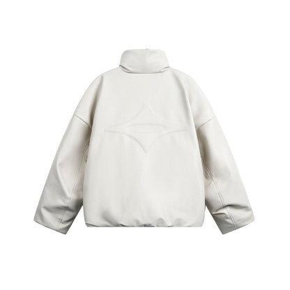 Women's Oversized Faux Leather Bomber Jacket with High Stand-Up Collar EVA-US