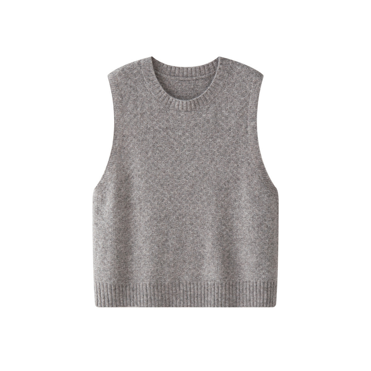 Women Soft Oversized Knit Vest made of Wool Blend with Round Neckline EVA-US