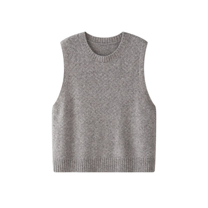 Women Soft Oversized Knit Vest made of Wool Blend with Round Neckline EVA-US