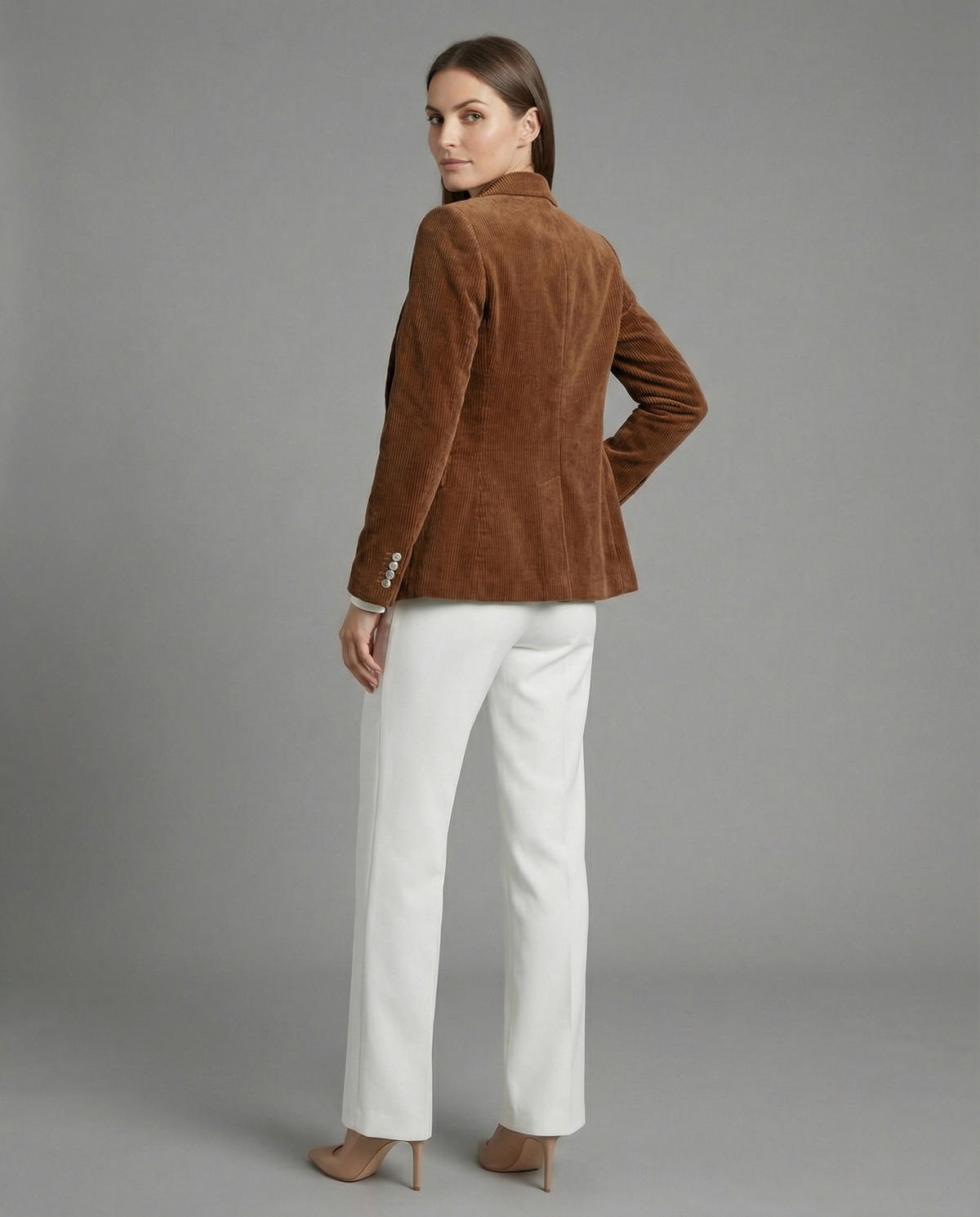 Women's cord blazer with lapel collar