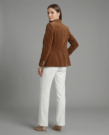 Women's cord blazer with lapel collar