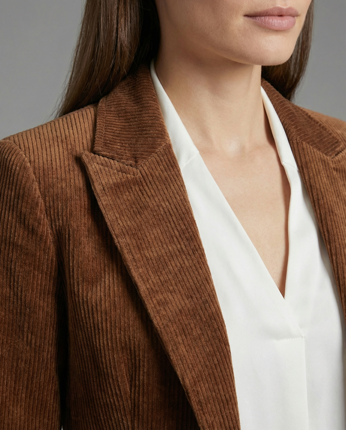 Women's cord blazer with lapel collar