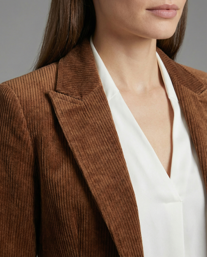 Women's cord blazer with lapel collar