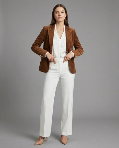 Women's cord blazer with lapel collar