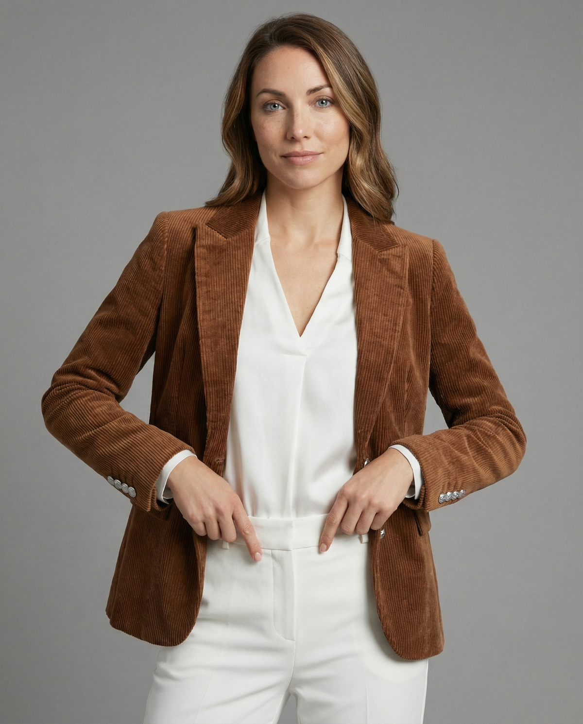Women's cord blazer with lapel collar