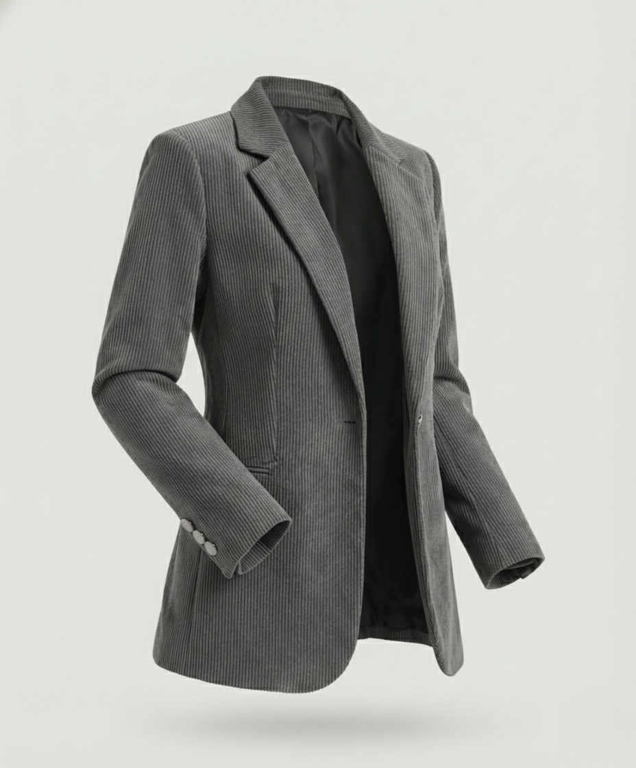 Women's cord blazer with lapel collar
