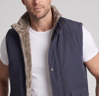 Men's thermo quilted vest with teddy lining, windproof softshell outer layer and multifunctional pockets EVA-US