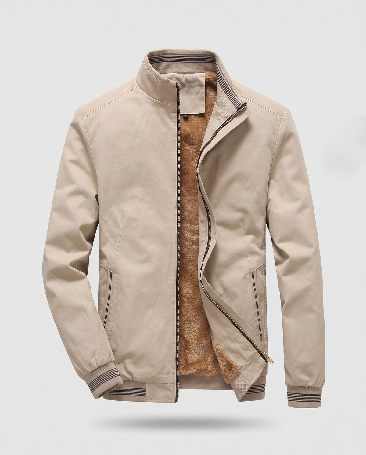 Men's Windproof Teddy-Lined Bomber Jacket in Retro Athleisure Look EVA-US