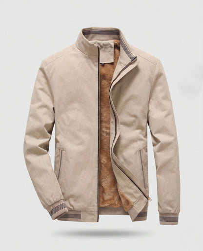 Men's Windproof Teddy-Lined Bomber Jacket in Retro Athleisure Look EVA-US