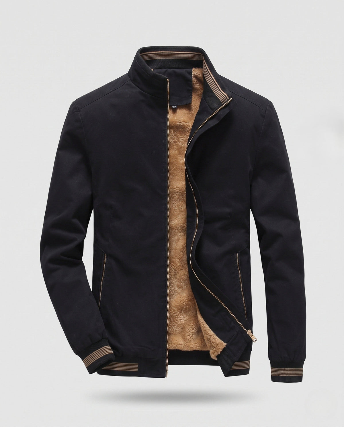 Men's Windproof Teddy-Lined Bomber Jacket in Retro Athleisure Look EVA-US