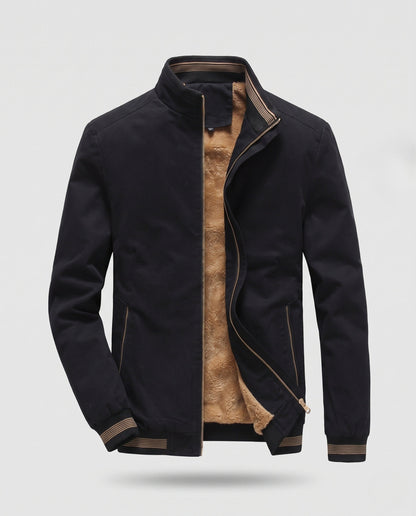 Men's Windproof Teddy-Lined Bomber Jacket in Retro Athleisure Look EVA-US