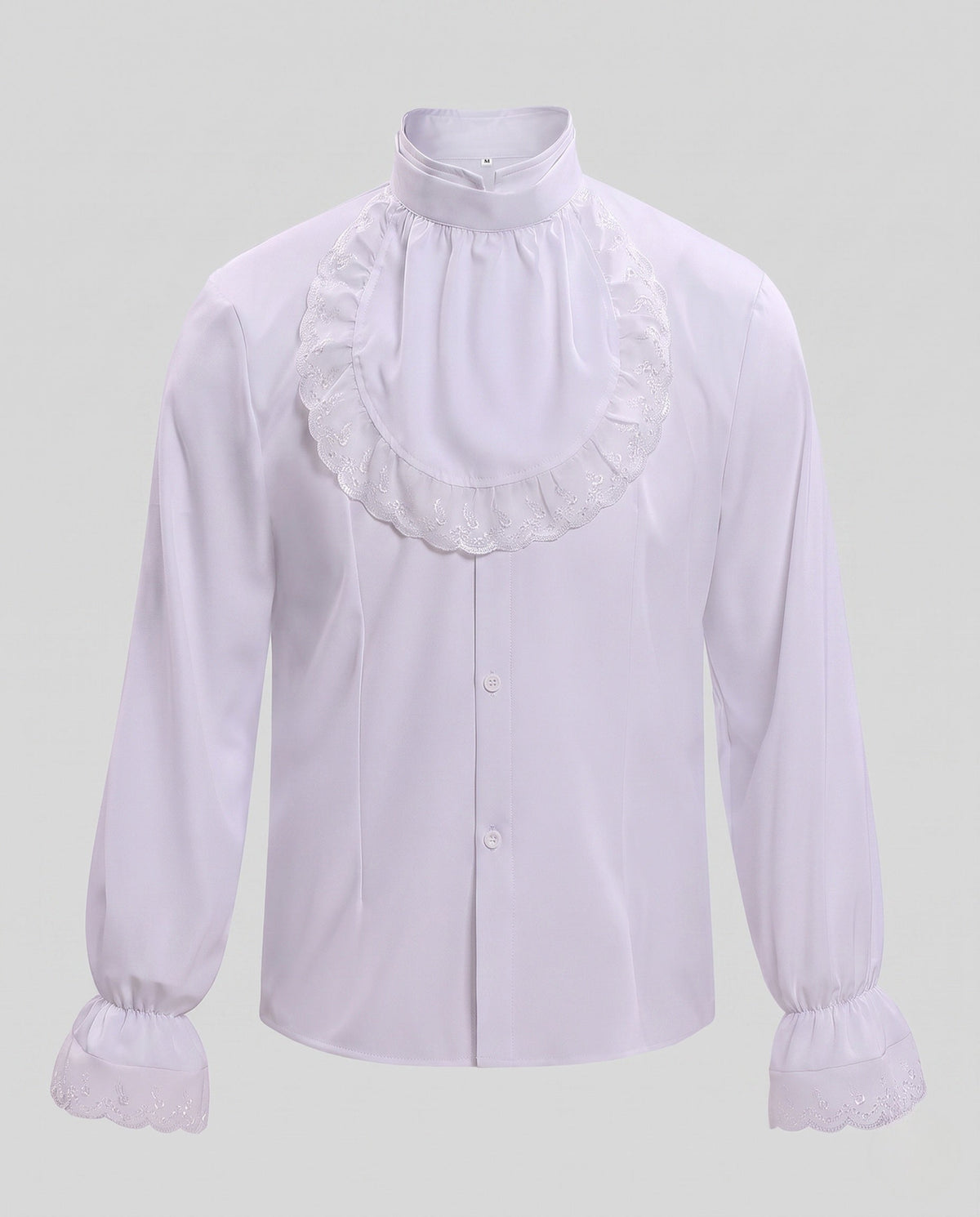 Women's blouse with ruffle details and elegant stand-up collar EVA-US