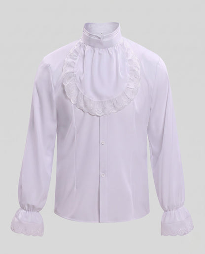 Women's blouse with ruffle details and elegant stand-up collar EVA-US