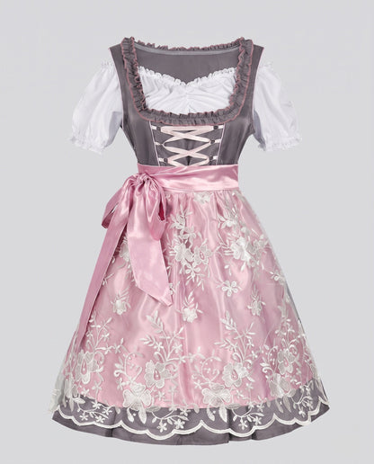 Women's dirndl dress with elaborate lace and decorative waist belt EVA-US