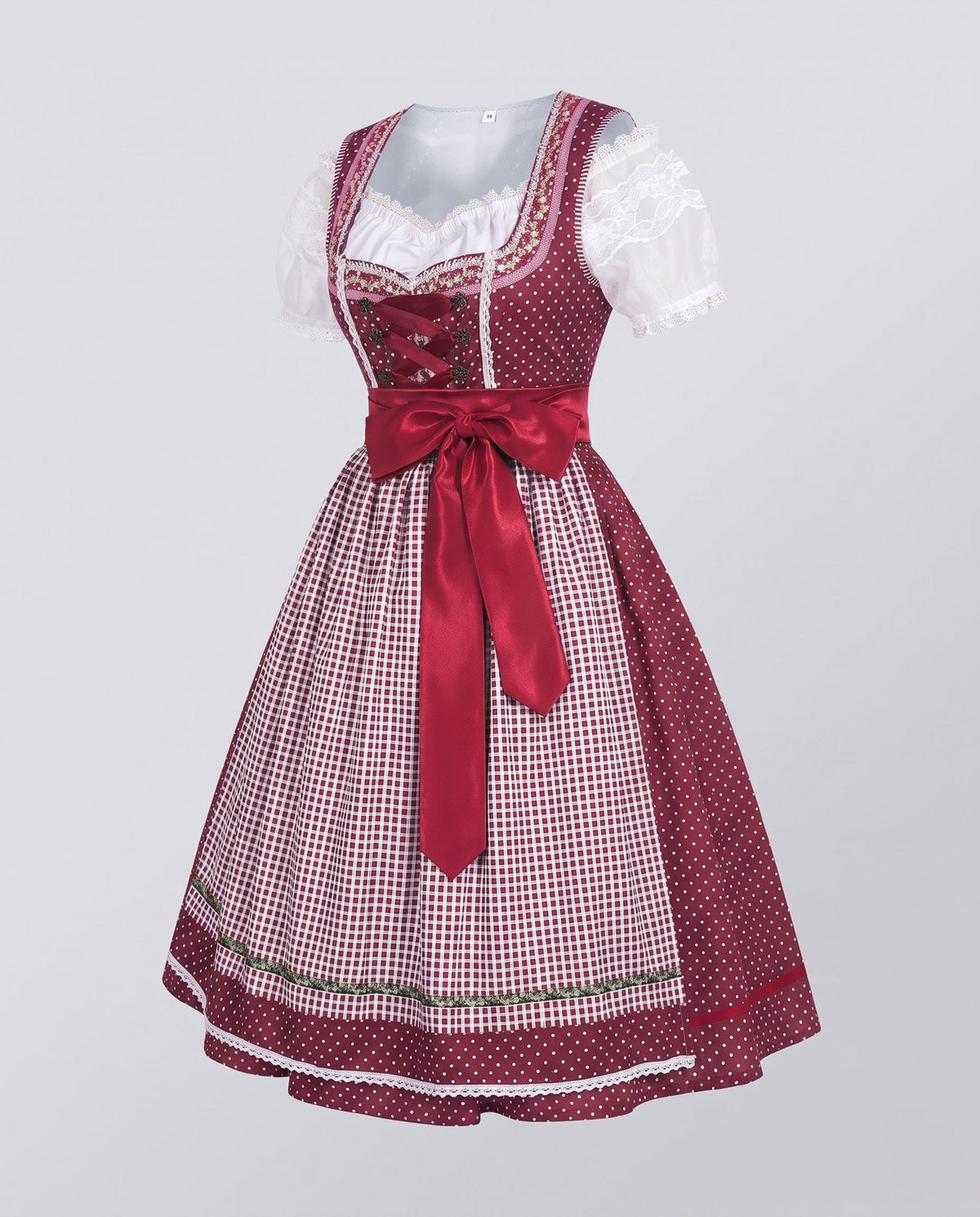Ladies dirndl dress with elegant lace embellishments and tie belt EVA-US