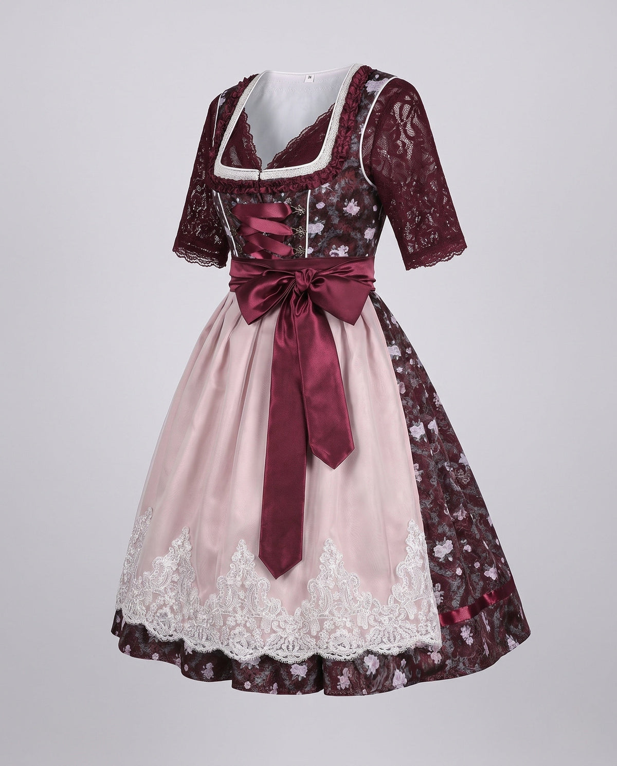 Ladies Dirndl dress with fine lace and satin belt EVA-US