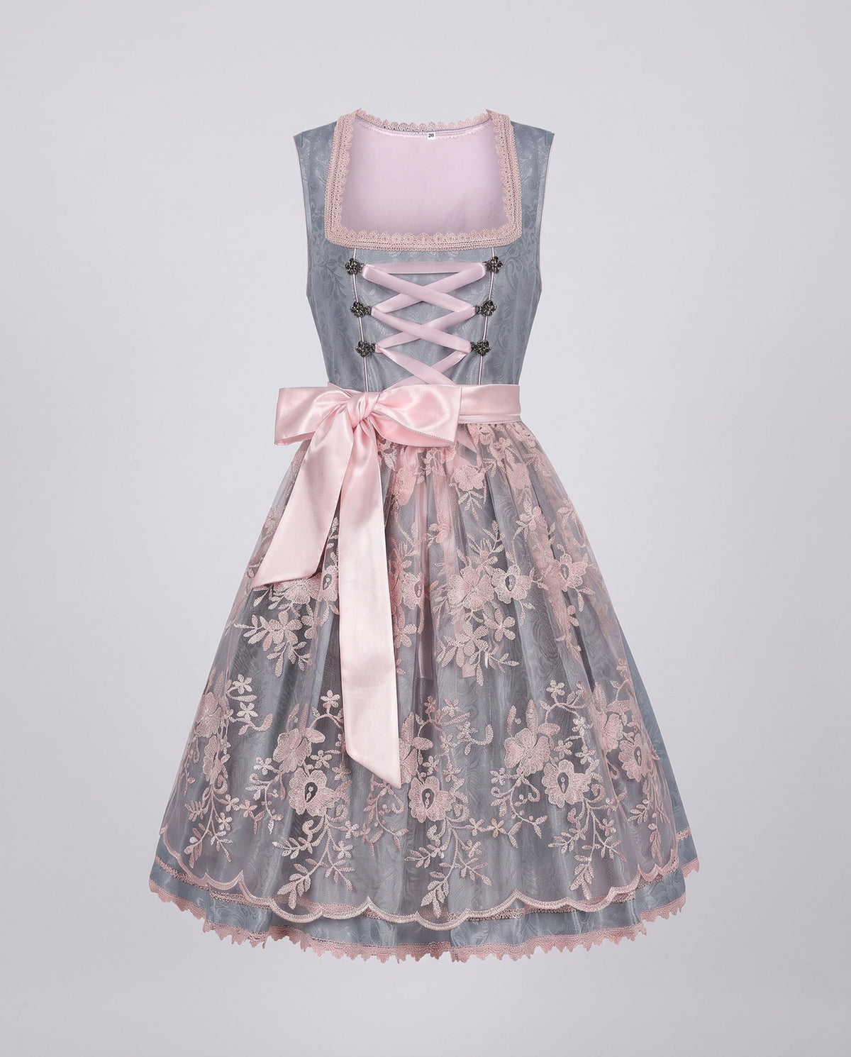 Women's dirndl dress with floral appliqués and elegant waist belt EVA-US